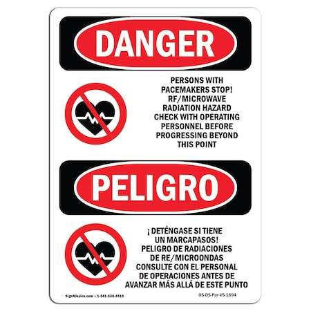 OSHA Danger, Pacemakers Stop Rf Microwave Bilingual, 5in X 3.5in Decal, 10PK